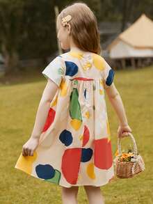 Vestido evasé con estampado gráfico de niña preadolescente - Multicolor - Ver 2