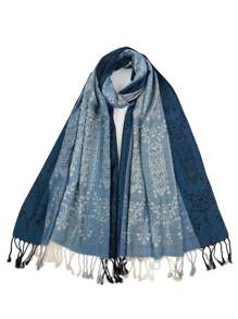 編織波斯利紋紋理圍巾，流蘇裝飾設計 - 霧霾藍 - 查看 3