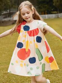 Vestido evasé con estampado gráfico de niña preadolescente - Multicolor - Ver 3