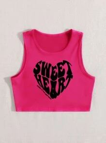 SHEIN Unity Heart & Letter Graphic Crop Tank Top - Hot Pink - View 3
