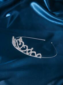 1pc Women Rhinestone Heart Decor Luxury Style Bridal Headband Party Tiaras Valentine's Day Valentines - Silver - View 2