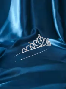 1pc Women Rhinestone Heart Decor Luxury Style Bridal Headband Party Tiaras Valentine's Day Valentines - Silver - View 3