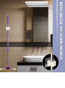 1pc Plastic Mop Holder, Minimalist White Wall Mounted Mop and Broom Holder For Bathroom