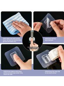 1pc Plastic Mop Holder, Minimalist White Wall Mounted Mop and Broom Holder For Bathroom