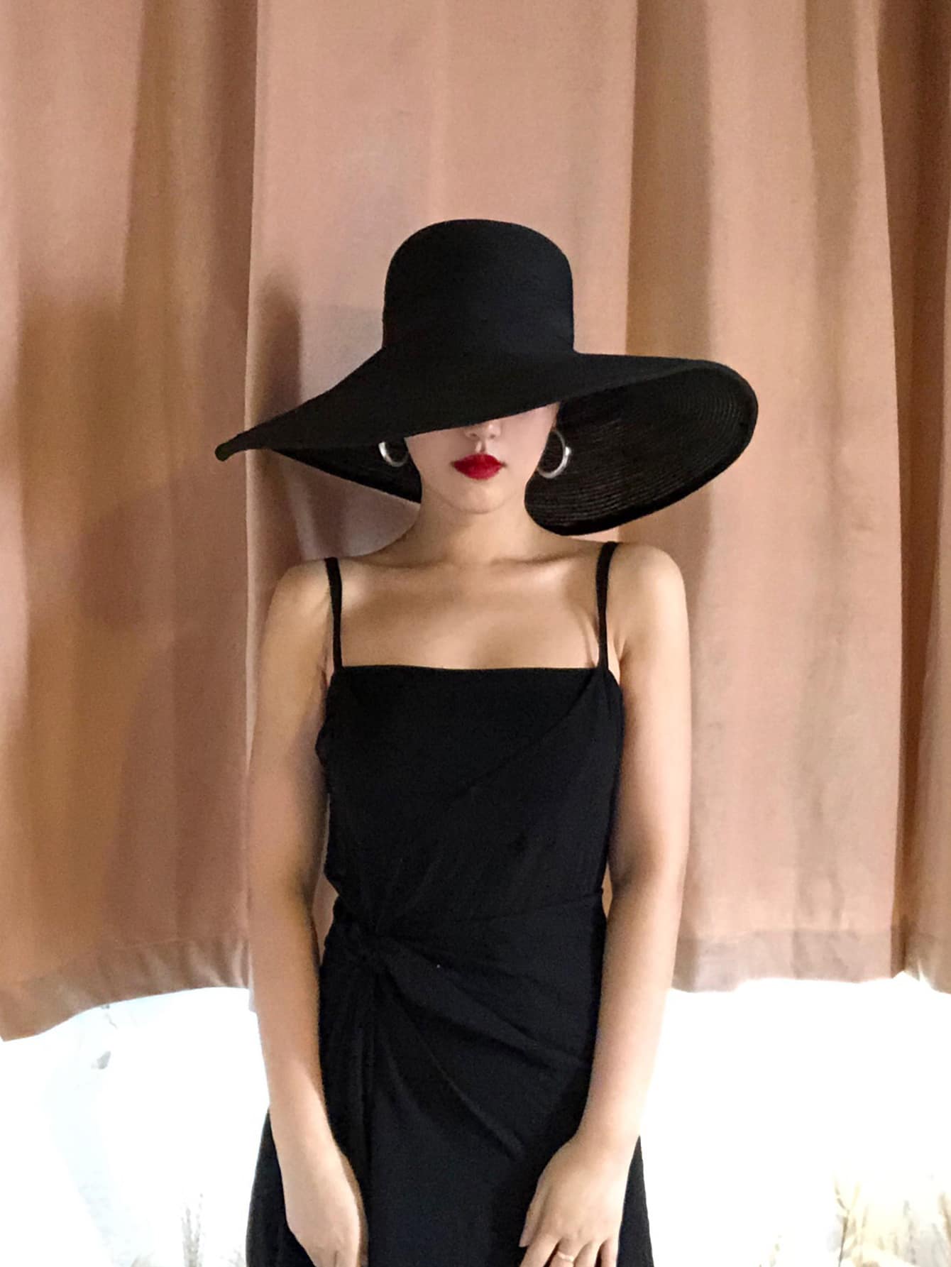 1pc Women Solid Wide Brim Boho Style Straw Hat Witch Valentine's Day