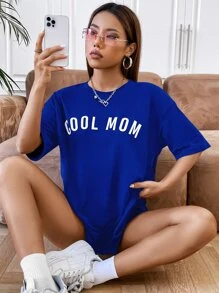 SHEIN Unity Bộ đồ hai mảnh nữ Lá thư Giải trí - Xanh đậm - Xem 1