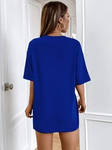 SHEIN Unity Bộ đồ hai mảnh nữ Lá thư Giải trí - Xanh đậm - Xem 2