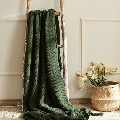 1 件纯色轻质腈纶针织流苏盖毯
