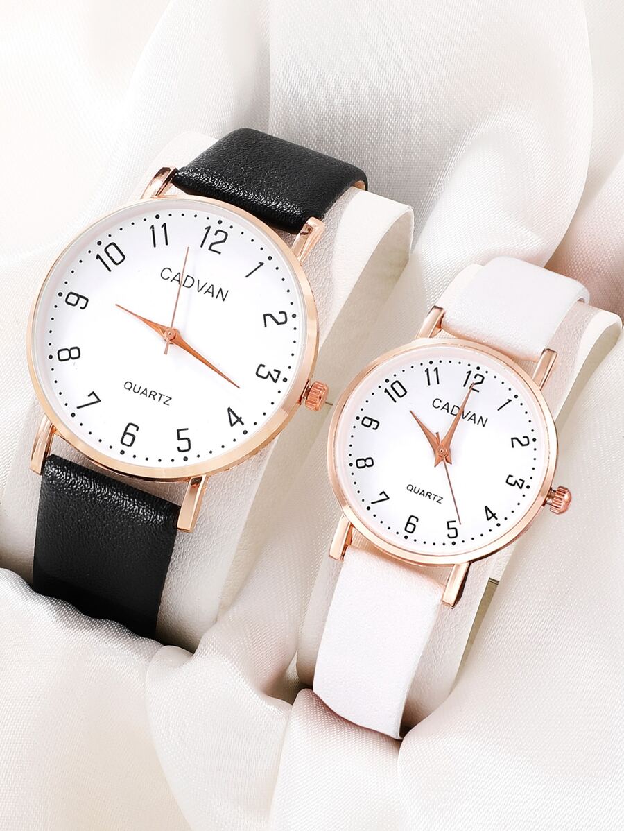 CADVAN 2pcs Minimalist Couple Quartz Watch - Black and White - View 1