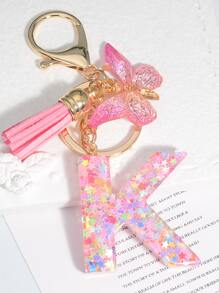 蝴蝶和流蘇墜飾鑰匙圈 - 彩色 - 查看 1