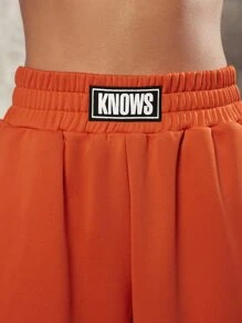 VARSITIE Letter Patched Detail Elastic Waist Joggers - Orange - View 6