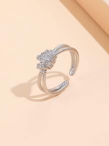 水鑽裝飾開口戒指 - 銀色 - 查看 1