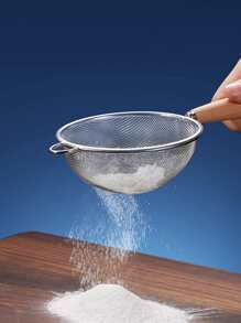 1入組不銹鋼10厘米篩子廚用簡易木柄麵粉篩
