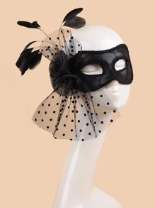 1件女性假面舞會面具花球面具晚宴派對服裝配件,鉤花口罩紗面具 - 黑色 - 查看 1