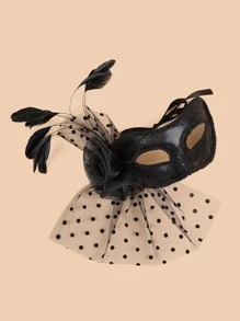 1件女性假面舞會面具花球面具晚宴派對服裝配件,鉤花口罩紗面具 - 黑色 - 查看 2