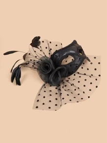 1件女性假面舞會面具花球面具晚宴派對服裝配件,鉤花口罩紗面具 - 黑色 - 查看 3