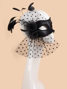 1件女性假面舞會面具花球面具晚宴派對服裝配件,鉤花口罩紗面具 - 黑色 - 查看 4