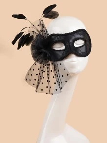 1件女性假面舞會面具花球面具晚宴派對服裝配件,鉤花口罩紗面具 - 黑色 - 查看 5