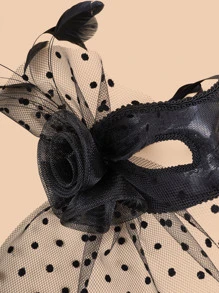 1件女性假面舞會面具花球面具晚宴派對服裝配件,鉤花口罩紗面具 - 黑色 - 查看 6