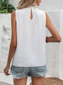 SHEIN Clasi Solid Keyhole Back Sleeveless Blouse - White - View 2