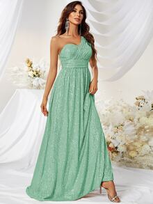 YISIKADO 單肩亮片裝飾及地洋裝 - 薄荷綠 - 查看 6