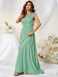 YISIKADO 單肩亮片裝飾及地洋裝 - 薄荷綠 - 查看 8