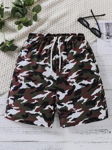 Boys Camo Print Drawstring Waist Shorts - Multicolor - View 1