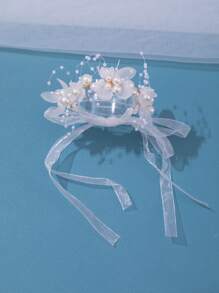 1 pièce Bracelet-Corsage Rose Romantique Fait Main, Bracelet De Demoiselle D'honneur Avec Fleur Violette, Perle Rose Poudré, Décoration Style Mori Vert, Accessoire De Mariage