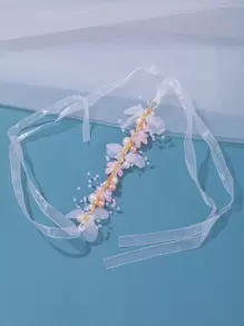 1 件手工制作的粉色花朵腕花，配浪漫紫色花朵、粉色仿珍珠和绿色森林配饰，适合伴娘情人节的婚礼装饰 - 粉色 - 查看 2