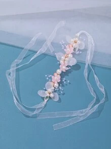 1 件手工制作的粉色花朵腕花，配浪漫紫色花朵、粉色仿珍珠和绿色森林配饰，适合伴娘情人节的婚礼装饰 - 粉色 - 查看 5