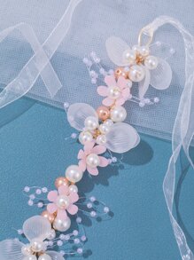 1 件手工制作的粉色花朵腕花，配浪漫紫色花朵、粉色仿珍珠和绿色森林配饰，适合伴娘情人节的婚礼装饰 - 粉色 - 查看 6