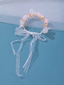 1 件手工制作的粉色花朵腕花，配浪漫紫色花朵、粉色仿珍珠和绿色森林配饰，适合伴娘情人节的婚礼装饰 - 粉色 - 查看 7