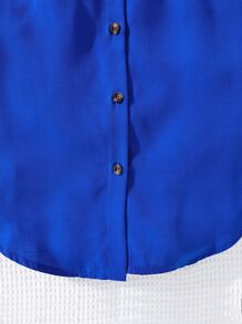Tween Girl Flap Detail Button Front Belted Shirt Dress - Royal Blue - View 7