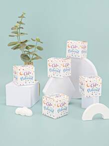 5pcs/set Paper Gift Box, Creative Moon & Letter Graphic Gift Packaging Box For Eid