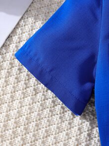 Tween Girl Flap Detail Button Front Belted Shirt Dress - Royal Blue - View 8