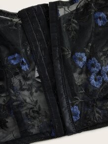 ROMWE Goth Floral Lace Puff Sleeve Crop Top - Black - View 3