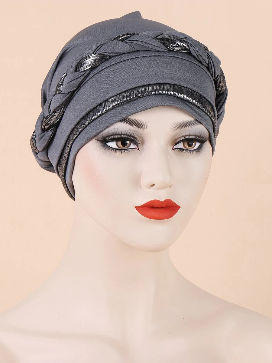 1入組女士編織細節休閒頭巾帽適用於日常 - 黑色 - 查看 1