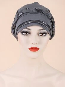 1入組女士編織細節休閒頭巾帽適用於日常 - 黑色 - 查看 3
