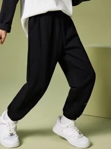 Chicos Pantalones deportivos con estampado de slogan - Negro - Ver 3