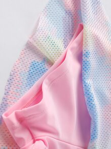 Tween Girl Letter Graphic High Neck Bikini Set Summer Beach - Multicolor - View 3