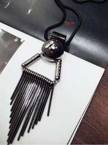 Metal Tassel Charm Necklace - Black - View 4