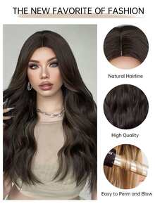 HAIRCUBE Pelucas marrones de 26 pulgadas para mujer Peluca sintética de parte media Peluca rizada natural para fiesta de citas Uso diario - Dark Brown - Ver 9