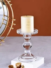 1pc Glass Candle Holder, Modern Clear Candle Stand For Home - Clear - View 4