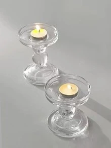 1pc Glass Candle Holder, Modern Clear Candle Stand For Home - Clear - View 8