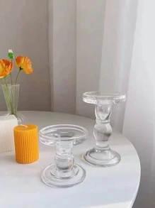 1pc Glass Candle Holder, Minimalist Clear Candle Stand For Home - Clear - View 8