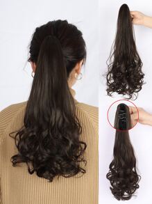 Claw Clip Medium Curly Ponytail Synthetic Hair Extension - Brown - View 1