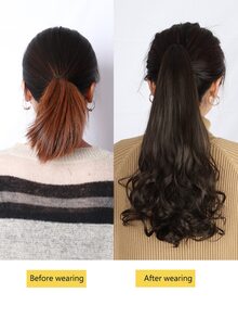 Claw Clip Medium Curly Ponytail Synthetic Hair Extension - Brown - View 3