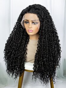 13 X 3 Inch Lace Front Long Curly Synthetic Wig - Black - View 7