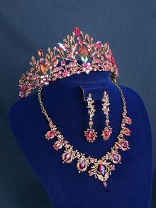 4入組女士水鑽王冠設計魅力四射新娘髮箍和首飾套裝適用於婚禮派對