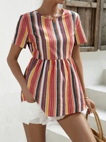 SHEIN Maternity Striped Print Peplum Blouse - Multicolor - View 1